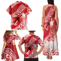 Personalised New Zealand Aotearoa Darts Masters Family Matching Tank Maxi Dress and Hawaiian Shirt Maori Art Tattoo with Tribal Dart Symbol Red - Polynesian Pride