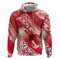 Personalised New Zealand Aotearoa Darts Masters Hoodie Maori Art Tattoo with Tribal Dart Symbol Red - Polynesian Pride