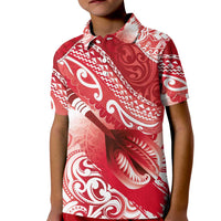 Personalised New Zealand Aotearoa Darts Masters Kid Polo Shirt Maori Art Tattoo with Tribal Dart Symbol Red - Polynesian Pride