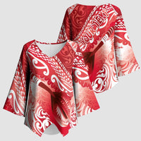 Personalised New Zealand Aotearoa Darts Masters Kimono Sleeve Blouse Maori Art Tattoo with Tribal Dart Symbol Red - Polynesian Pride