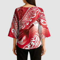 Personalised New Zealand Aotearoa Darts Masters Kimono Sleeve Blouse Maori Art Tattoo with Tribal Dart Symbol Red - Polynesian Pride