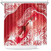 Personalised New Zealand Aotearoa Darts Masters Shower Curtain Maori Art Tattoo with Tribal Dart Symbol Red - Polynesian Pride