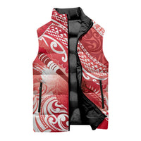 Personalised New Zealand Aotearoa Darts Masters Sleeveless Puffer Jacket Maori Art Tattoo with Tribal Dart Symbol Red - Polynesian Pride