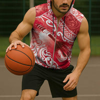 Personalised New Zealand Aotearoa Darts Masters Sleeveless Zip Hoodie Maori Art Tattoo with Tribal Dart Symbol Red - Polynesian Pride