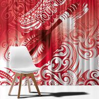 Personalised New Zealand Aotearoa Darts Masters Window Curtain Maori Art Tattoo with Tribal Dart Symbol Red - Polynesian Pride