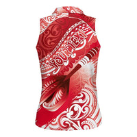 Personalised New Zealand Aotearoa Darts Masters Women Sleeveless Polo Shirt Maori Art Tattoo with Tribal Dart Symbol Red - Polynesian Pride