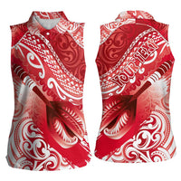 Personalised New Zealand Aotearoa Darts Masters Women Sleeveless Polo Shirt Maori Art Tattoo with Tribal Dart Symbol Red - Polynesian Pride