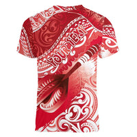Personalised New Zealand Aotearoa Darts Masters Women V-Neck T-Shirt Maori Art Tattoo with Tribal Dart Symbol Red - Polynesian Pride