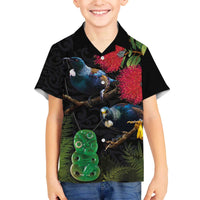 New Zealand Tui Family Matching Off The Shoulder Long Sleeve Dress and Hawaiian Shirt Guardians of the Hei Tiki - Maori Art and Plants