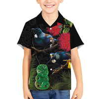 New Zealand Tui Family Matching Off Shoulder Maxi Dress and Hawaiian Shirt Guardians of the Hei Tiki - Maori Art and Plants