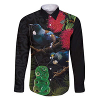 New Zealand Tui Family Matching Off Shoulder Short Dress and Hawaiian Shirt Guardians of the Hei Tiki - Maori Art and Plants