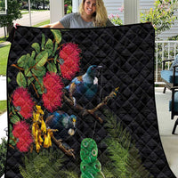 New Zealand Tui Quilt Guardians of the Hei Tiki - Maori Art and Plants LT03 Black - Polynesian Pride