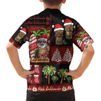 Hawaiian Christmas Family Matching Off Shoulder Maxi Dress and Hawaiian Shirt - Mele Kalikimaka Island Holiday Vibes - Black Red