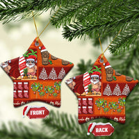 Hawaiian Christmas Ceramic Ornament - Mele Kalikimaka Island Holiday Vibes - Red Orange