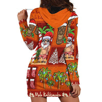 Hawaiian Christmas Hoodie Dress - Mele Kalikimaka Island Holiday Vibes - Red Orange LT03 - Polynesian Pride