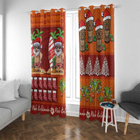 Hawaiian Christmas Window Curtain - Mele Kalikimaka Island Holiday Vibes - Red Orange
