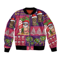 Hawaiian Christmas Bomber Jacket - Mele Kalikimaka Island Holiday Vibes - Pink Purple