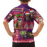 Hawaiian Christmas Family Matching Off The Shoulder Long Sleeve Dress and Hawaiian Shirt - Mele Kalikimaka Island Holiday Vibes - Pink Purple LT03 - Polynesian Pride