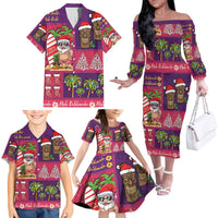 Hawaiian Christmas Family Matching Off The Shoulder Long Sleeve Dress and Hawaiian Shirt - Mele Kalikimaka Island Holiday Vibes - Pink Purple LT03 - Polynesian Pride