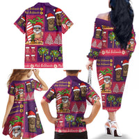 Hawaiian Christmas Family Matching Off The Shoulder Long Sleeve Dress and Hawaiian Shirt - Mele Kalikimaka Island Holiday Vibes - Pink Purple LT03 - Polynesian Pride