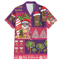 Hawaiian Christmas Family Matching Off The Shoulder Long Sleeve Dress and Hawaiian Shirt - Mele Kalikimaka Island Holiday Vibes - Pink Purple LT03 Dad's Shirt - Short Sleeve Pink - Purple - Polynesian Pride