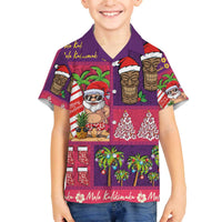 Hawaiian Christmas Family Matching Off The Shoulder Long Sleeve Dress and Hawaiian Shirt - Mele Kalikimaka Island Holiday Vibes - Pink Purple LT03 Son's Shirt Pink - Purple - Polynesian Pride