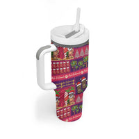 Hawaiian Christmas Tumbler With Handle - Mele Kalikimaka Island Holiday Vibes - Pink Purple