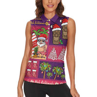 Hawaiian Christmas Women Sleeveless Polo Shirt - Mele Kalikimaka Island Holiday Vibes - Pink Purple