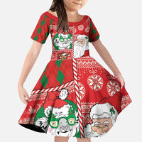 Australian Christmas Family Matching Puletasi and Hawaiian Shirt - Santa Koala Kangaroo and Holiday Cheer LT03 Daughter's Dress Red - Polynesian Pride