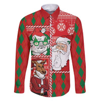 Australian Christmas Family Matching Puletasi and Hawaiian Shirt - Santa Koala Kangaroo and Holiday Cheer LT03 Dad's Shirt - Long Sleeve Red - Polynesian Pride