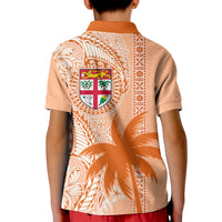 Bula Fiji Kid Polo Shirt Tropical Flower and Tapa Pattern Peach Fuzz Color LT03 - Polynesian Pride