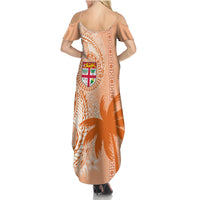 Bula Fiji Summer Maxi Dress Tropical Flower and Tapa Pattern Peach Fuzz Color LT03 - Polynesian Pride