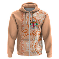 Bula Fiji Zip Hoodie Tropical Flower and Tapa Pattern Peach Fuzz Color LT03 Zip Hoodie Peach Fuzz - Polynesian Pride