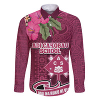 Fiji Adi Cakobau School Family Matching Off Shoulder Long Sleeve Dress and Hawaiian Shirt Tropical Flower and Tapa Pattern LT03 Dad's Shirt - Long Sleeve Pink - Polynesian Pride