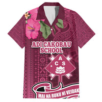 Fiji Adi Cakobau School Family Matching Tank Maxi Dress and Hawaiian Shirt Tropical Flower and Tapa Pattern LT03 Dad's Shirt - Short Sleeve Pink - Polynesian Pride