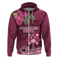 Fiji Adi Cakobau School Zip Hoodie Tropical Flower and Tapa Pattern LT03 Zip Hoodie Pink - Polynesian Pride