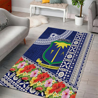 Fiji Natabua High School Area Rug Tropical Flower and Tapa Pattern Blue Style LT03 - Polynesian Pride