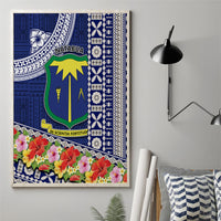 Fiji Natabua High School Canvas Wall Art Tropical Flower and Tapa Pattern Blue Style LT03 - Polynesian Pride
