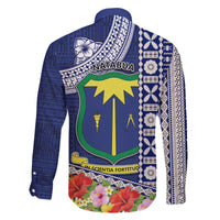 Fiji Natabua High School Family Matching Tank Maxi Dress and Hawaiian Shirt Tropical Flower and Tapa Pattern Blue Style LT03 - Polynesian Pride