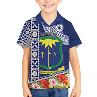Fiji Natabua High School Family Matching Tank Maxi Dress and Hawaiian Shirt Tropical Flower and Tapa Pattern Blue Style LT03 Son's Shirt Blue - Polynesian Pride