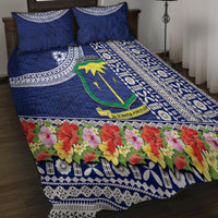 Fiji Natabua High School Quilt Bed Set Tropical Flower and Tapa Pattern Blue Style LT03 - Polynesian Pride
