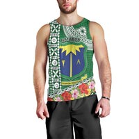 Fiji Natabua High School Men Tank Top Tropical Flower and Tapa Pattern Green Style LT03 - Polynesian Pride
