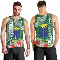 Fiji Natabua High School Men Tank Top Tropical Flower and Tapa Pattern Green Style LT03 - Polynesian Pride