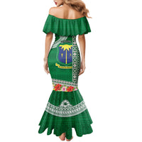 Fiji Natabua High School Mermaid Dress Tropical Flower and Tapa Pattern Green Style LT03 - Polynesian Pride