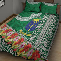 Fiji Natabua High School Quilt Bed Set Tropical Flower and Tapa Pattern Green Style LT03 - Polynesian Pride
