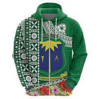 Fiji Natabua High School Zip Hoodie Tropical Flower and Tapa Pattern Green Style LT03 - Polynesian Pride