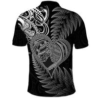 New Zealand Valentine Day Polo Shirt Aotearoa Warrior and Woman Love Heart Silver Fern Koru LT03 - Polynesian Pride