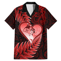 New Zealand Valentine Day Family Matching Mermaid Dress and Hawaiian Shirt Aotearoa Warrior and Woman Love Story Silver Fern Koru Red Style LT03 Dad's Shirt - Short Sleeve Red - Polynesian Pride