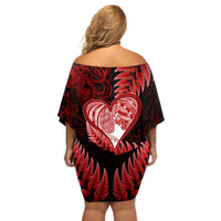 New Zealand Valentine Day Off Shoulder Short Dress Aotearoa Warrior and Woman Love Story Silver Fern Koru Red Style LT03 - Polynesian Pride
