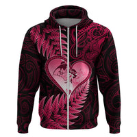 New Zealand Valentine Day Zip Hoodie Aotearoa Warrior Love Story Silver Fern Koru Pink Style LT03 Zip Hoodie Pink - Polynesian Pride